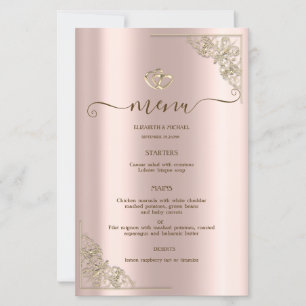 Elegante Goldherzen Rosen-Gold Hochzeits-Menükarte