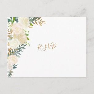 Elegante Goldhochzeit mit Blütengold rsvp + entree Einladungspostkarte