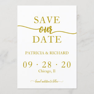 Elegante Goldkalligrafie-Hochzeit rettet das Datum Einladung