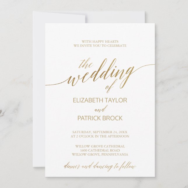 Elegante Goldkalligrafie - Hochzeit von Einladung (Vorderseite)