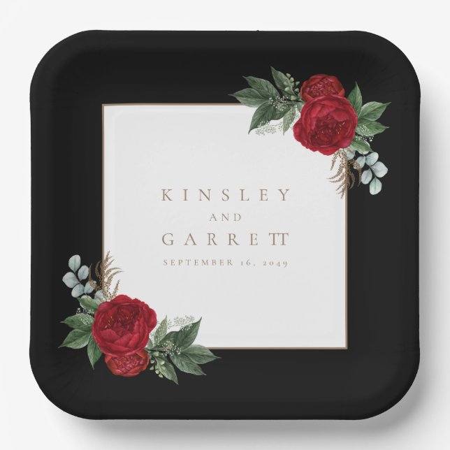Elegante Goldkalligrafie Schwarz & Weiß Hochzeit Pappteller (Vorderseite)