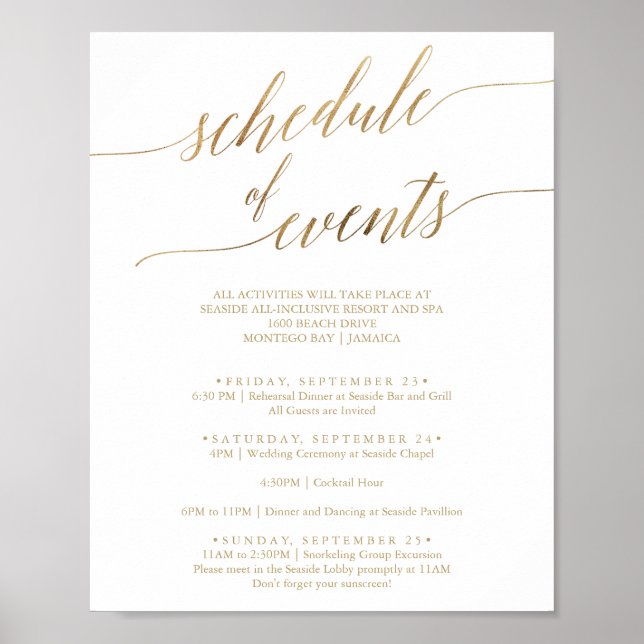 Elegante Goldkalligrafie Veranstaltungskalender Poster (Vorne)