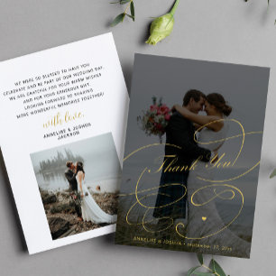 Elegante Goldkalligraphie 2 Fotos schicke Hochzeit Dankeskarte