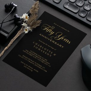 Elegante Goldkalligraphie 50 Jahre Jubiläum Hochze Einladung