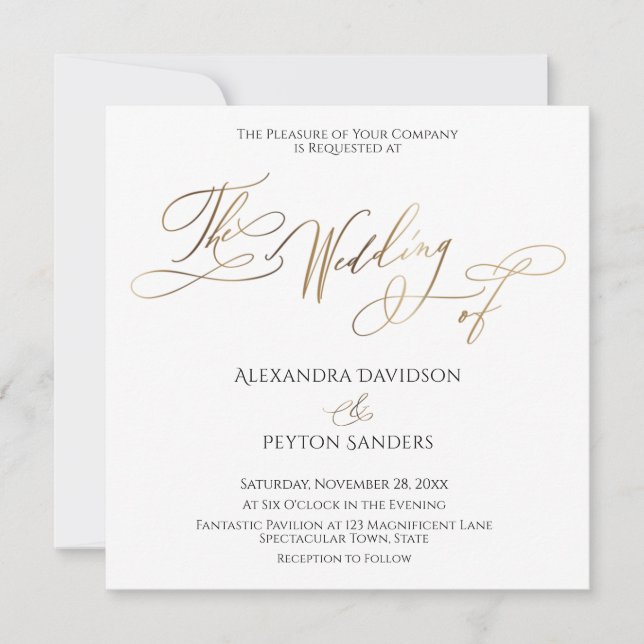 Elegante Goldkalligraphie "Die Hochzeit von" Einladung (Vorderseite)