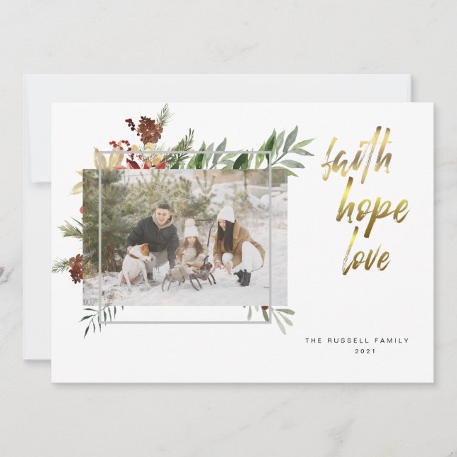 Elegante Goldkalligraphie Drei Foto Weihnachten (Vorderseite)
