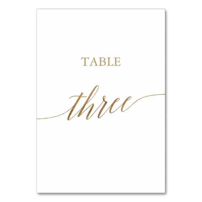 Elegante Goldkalligraphie Drei Tischnummern (Vorderseite)
