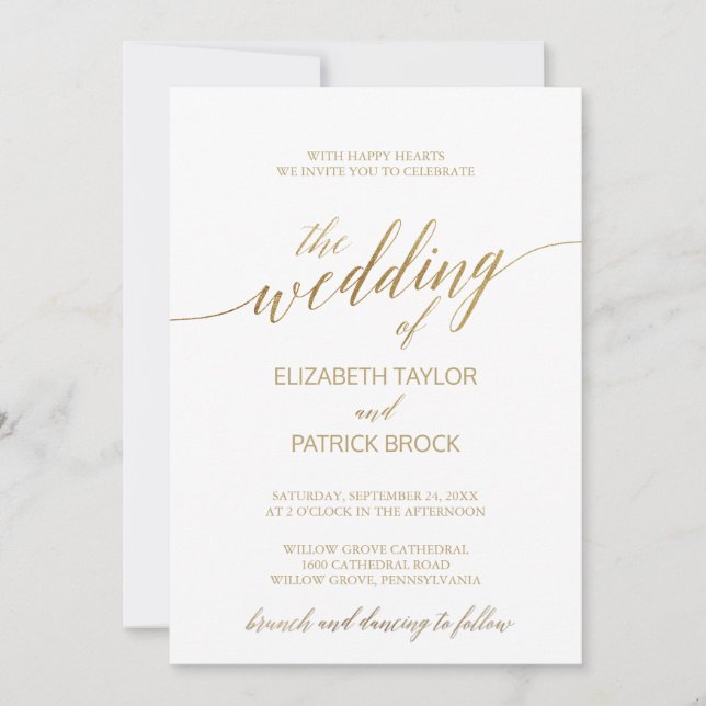 Elegante Goldkalligraphie feiert die Hochzeit von Einladung (Vorderseite)