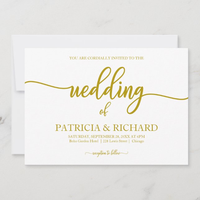 Elegante Goldkalligraphie-Hochzeit Einladung (Vorderseite)