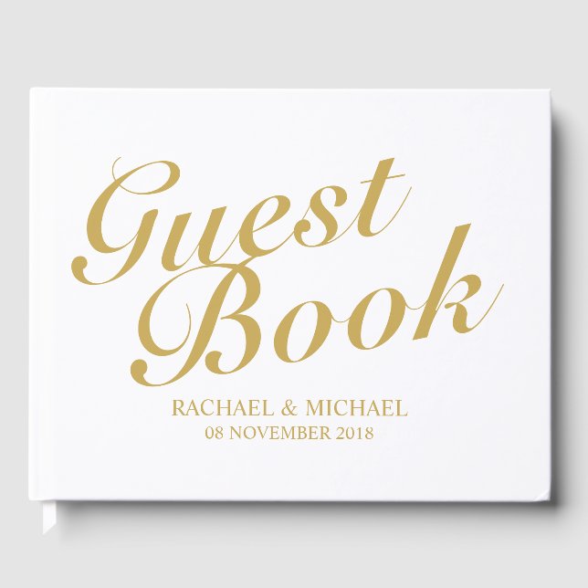 Elegante Goldkalligraphie-Hochzeit Gästebuch (Vorderseite)