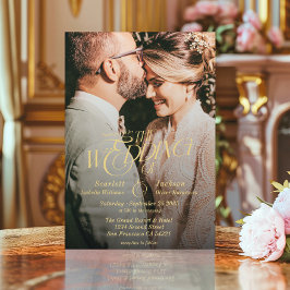 Elegante Goldkalligraphie Moderne Foto Hochzeit Einladung