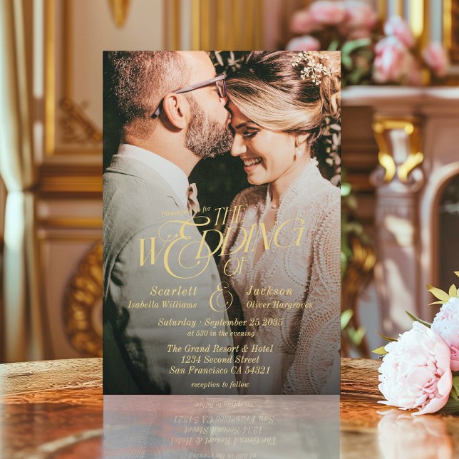 Elegante Goldkalligraphie Moderne Foto Hochzeit Einladung (Von Creator hochgeladen)