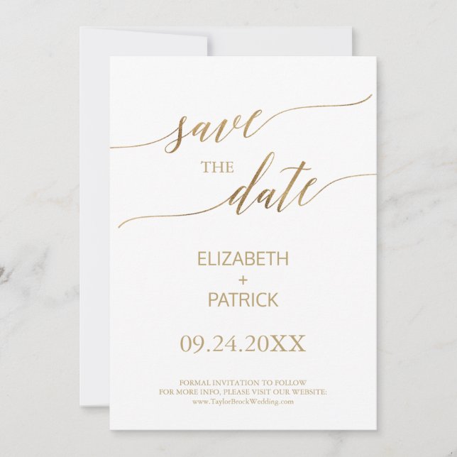 Elegante Goldkalligraphie Save the Date (Vorderseite)