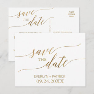 Elegante Goldkalligraphie Save the Date Ankündigungspostkarte