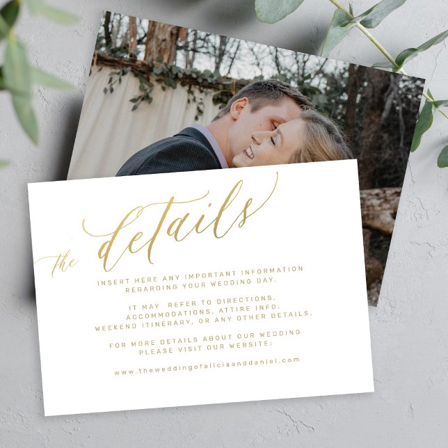 Elegante Goldkalligraphie-Skripte Hochzeitsdetails Begleitkarte (Von Creator hochgeladen)