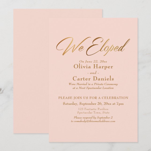 Elegante Goldkalligraphie Wir haben den Blush-Empf Einladung (Vorne/Hinten)