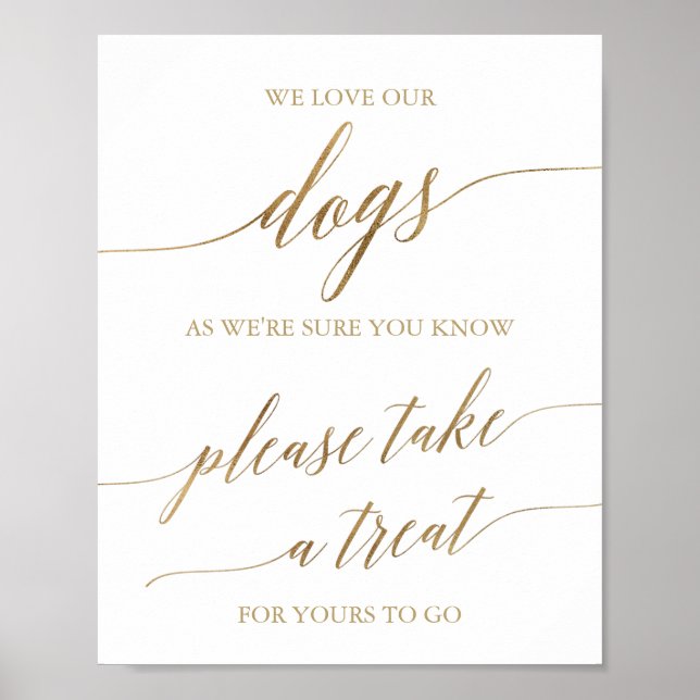 Elegante Goldkalligraphie Wir Liebe unsere Hunde L Poster (Vorne)