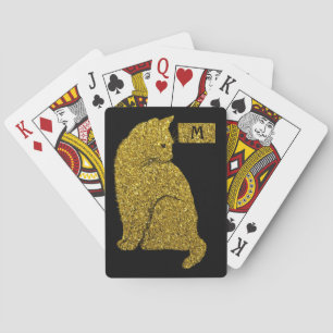 Elegante Goldkatze auf Black Cat Lover Monogramm Spielkarten