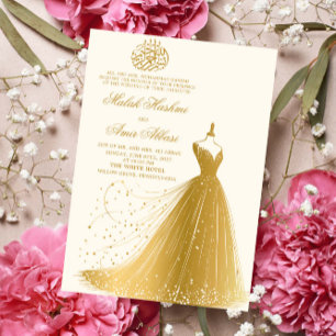 Elegante Goldkleidung Creme Islamische Hochzeit Einladung