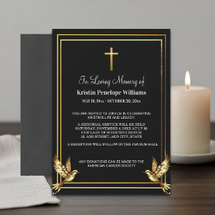 Elegante Goldkreuz-Feier des Lebens Bestattung Einladung