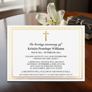 Elegante Goldkreuz-Feier des Lebens Bestattung Einladung