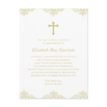 Elegante Goldkreuz-Taufe/Christening-Einladung