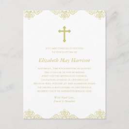 Elegante Goldkreuz-Taufe/Christening-Einladung Postkarte