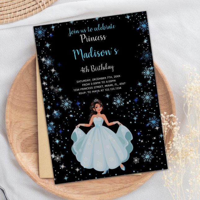 Elegante Goldkrone auf Black Royal Party Card Einladung (Princess Black Background Birthday Invitations)
