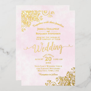 Elegante Goldlace auf Extravaganter Hochzeit in he Folieneinladung