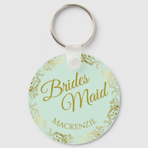 Elegante Goldlace auf Mint Bridesmaid Hochzeit Schlüsselanhänger