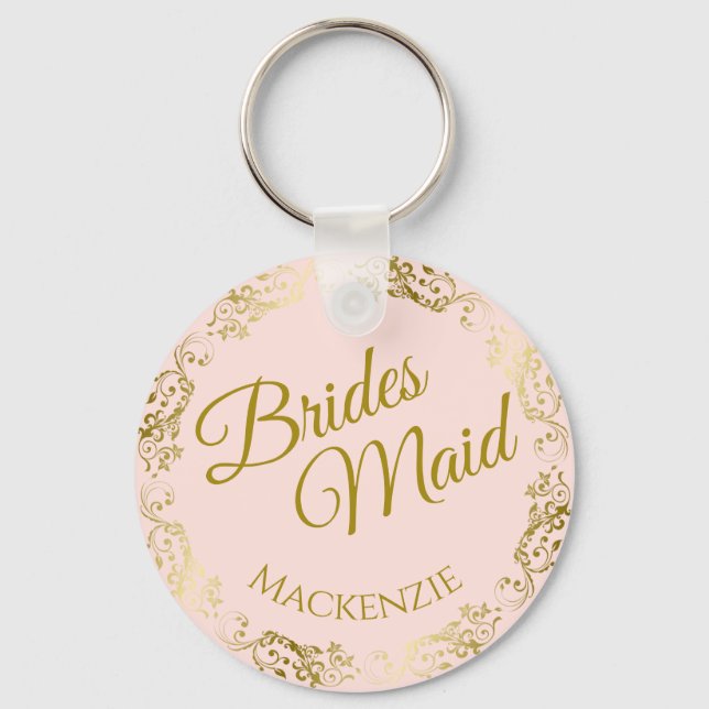 Elegante Goldlace auf Pink Bridesmaid Hochzeit Schlüsselanhänger (Vorderseite)