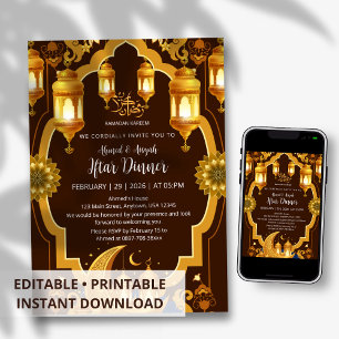 Elegante Goldlaterne & Halbmond Ramadan-Iftar Einladung