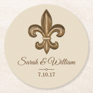 Elegante GoldLilie u. Taupe   personalisiert Runder Pappuntersetzer