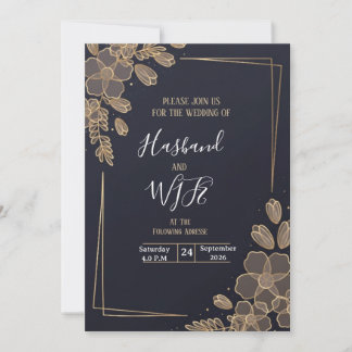 Elegante Goldlinien Kunst Blumen  Einladung