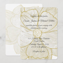 Elegante Goldlinien Kunst Blumen Hochzeitseinladun