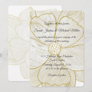 Elegante Goldlinien Kunst Blumen Hochzeitseinladun Einladung