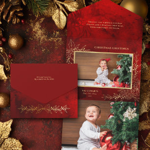 Elegante Goldlinienzeichnung Weihnachtsbotanik Fot All In One Einladung