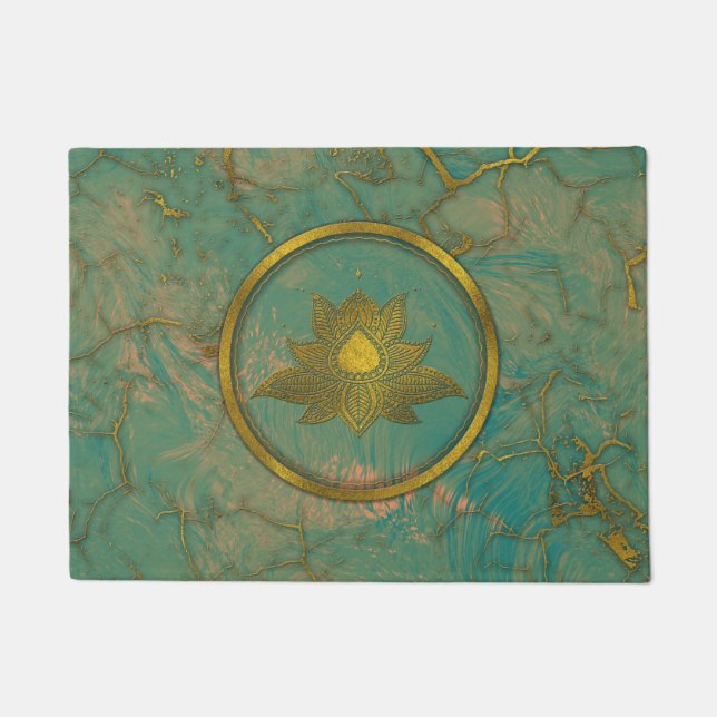 Elegante Goldlotos-Blume auf Marmor Fußmatte (Vorderseite)
