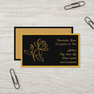 Elegante Goldmagnolie Schwarzer Hintergrund Chic Visitenkarte