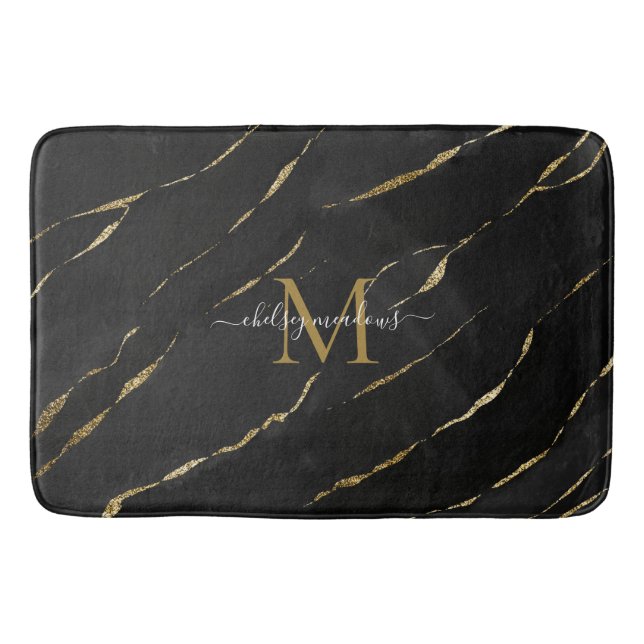 Elegante Goldmarmor-Monogramm-Kalligrafieschrift Badematte (Vorderseite)