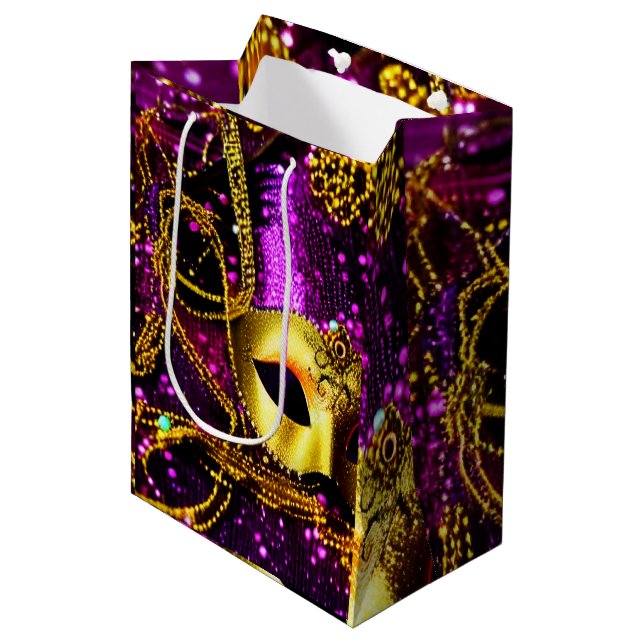 Elegante Goldmaske Mittlere Geschenktüte (Vorderseite Schrägansicht)