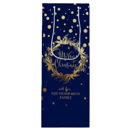 Elegante Goldmedaille Blauer Frohe Weihnachtsfeier Geschenktüte Für Weinflaschen