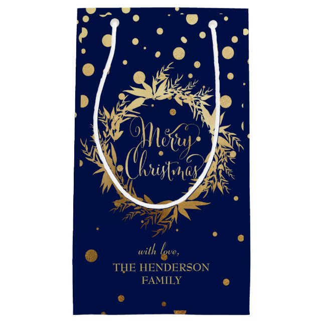 Elegante Goldmedaille Blauer Frohe Weihnachtsfeier Kleine Geschenktüte (Vorderseite)