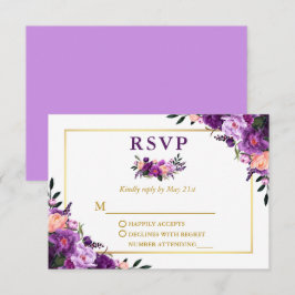 Elegante Goldmedaille Lila Blumenhochzeit RSVP Karte