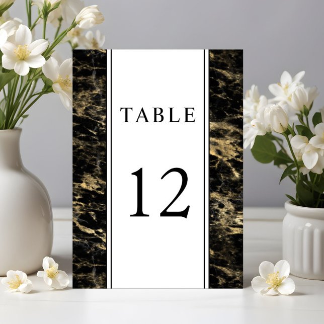 Elegante Goldmedaille Tischnummer (Elegant Gold Black Marble Wedding Table Number)