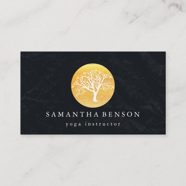 Elegante Goldmedaille Tree Yoga und Meditation Visitenkarte (Vorderseite)