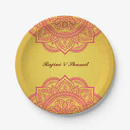 Elegante Goldmedaille und rosa Mandala-Indianerauf Pappteller