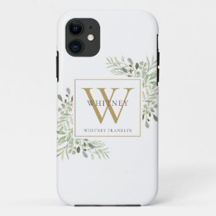 Elegante Goldmonogramm Floralgrün Case-Mate iPhone Hülle