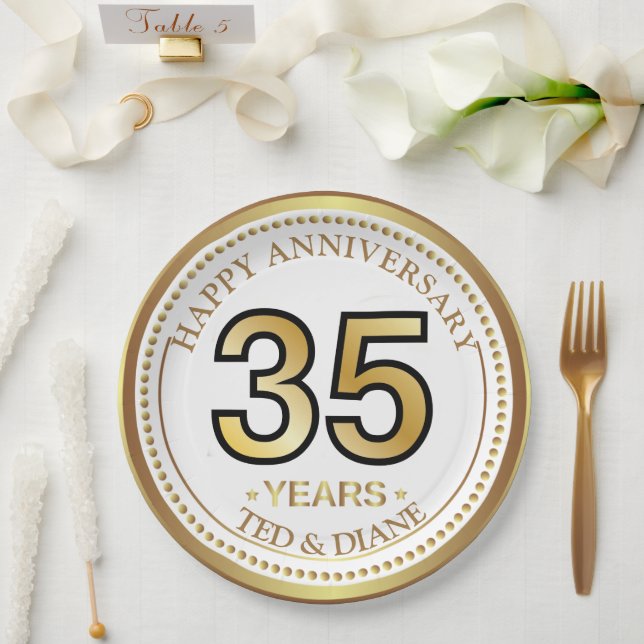 Elegante Goldpapierplatte mit bearbeitbarem Text Pappteller (Hochzeit)