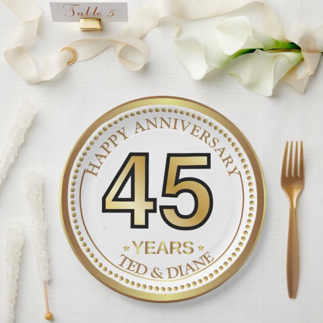 Elegante Goldpapierplatte mit bearbeitbarem Text Pappteller (Hochzeit)